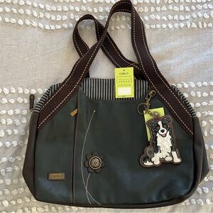 Chala Black and Brown Shoulder Bag with Dog Charm